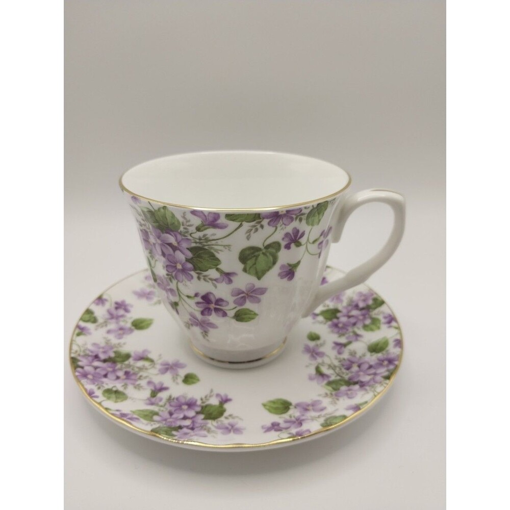 Stechcol Gracie Bone China Cup and Saucer White Purple Floral Tea Cup Hand Wash